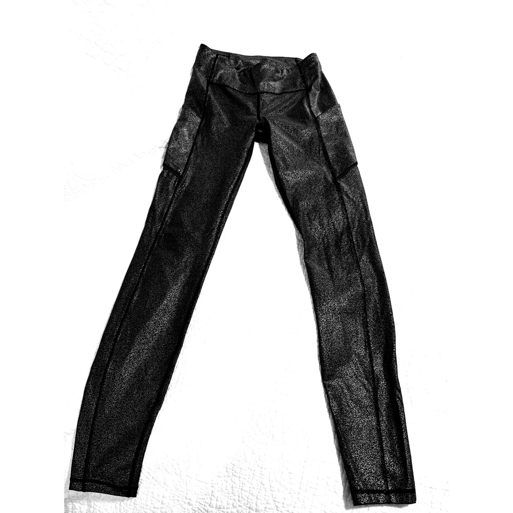 Lululemon Speed Up Tight 28 Foil Black Silver Metallic Leggings Size 4 Sparkle - Picture 1 of 7